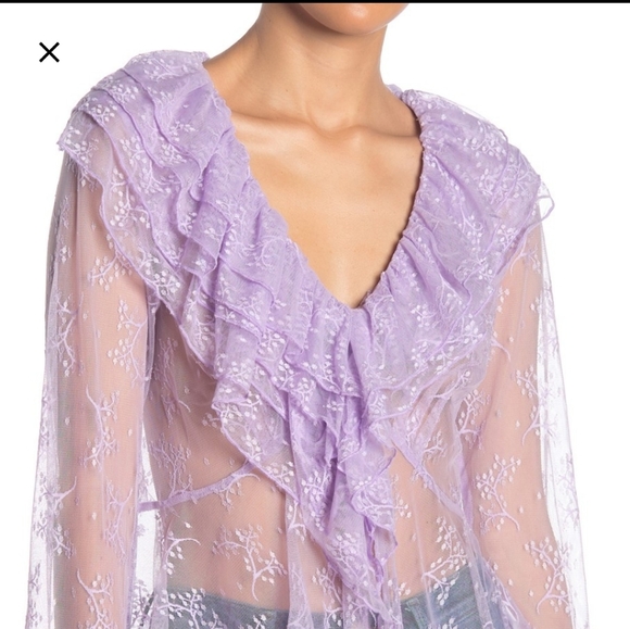 NWT:Lilac See-Through Ruffle Trim Blouse - Picture 3 of 5